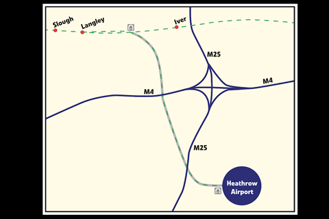 Network Rail considered four options for the Western Rail Access to Heathrow, before settling on a junction between Langley and Iver stations and a 5 km tunnel to Terminal 5.